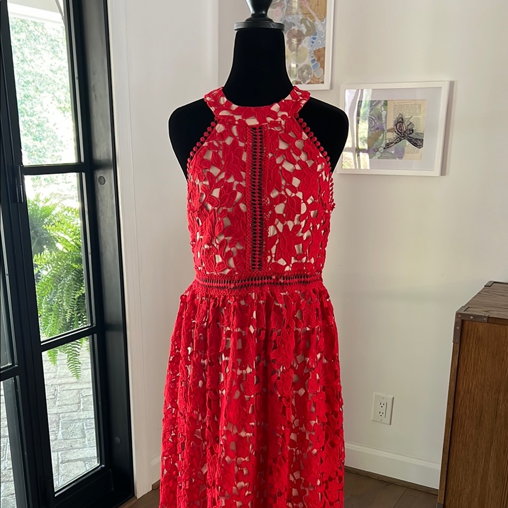 Gianni Bini Red Lace Overlay Dress - Picture 2 of 5